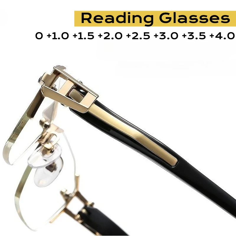 

Square Rimless Belt Legs Reading Glasses Frame for Men Women Luxury Brand Business Presbyopia Eyeglasses Prescription Eyewear