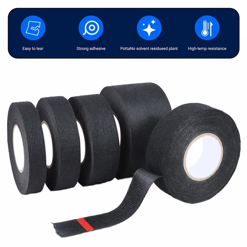 15M/Roll Adhesive Cloth Fabric Electrical Tapes 9mm - 50mm For Auto Car Wiring Cable Wire Harness Bundle Wrap Organize Tape