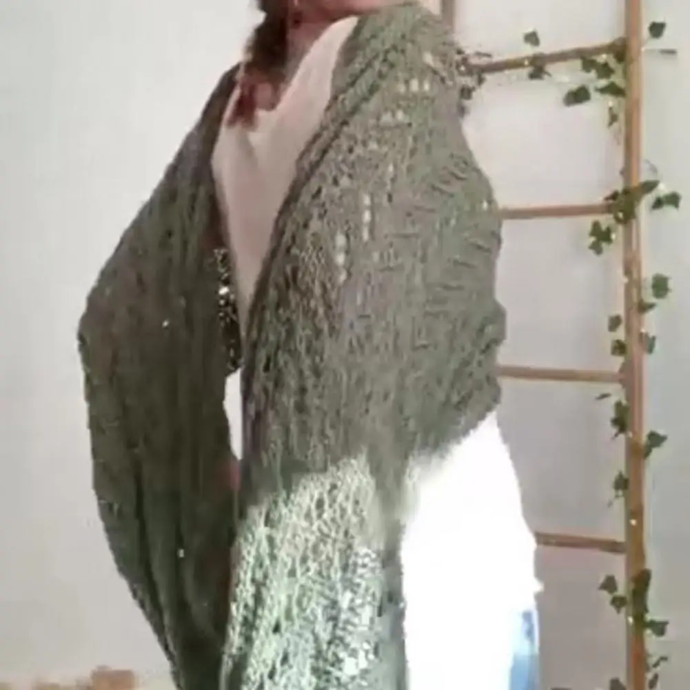 

Women Shrug Scarf Wrap Bohemian Style Knitted Cable Wrap with Sleeves Open Stitch Hollow Crochet Braided Scarf Shawl for Women