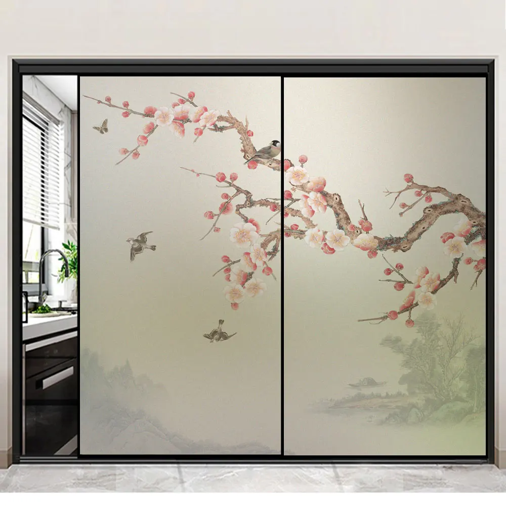 

Privacy Window Film UV Blocking Heat Control Window Coverings Static Cling Flower Decorative Glass Window Sticker