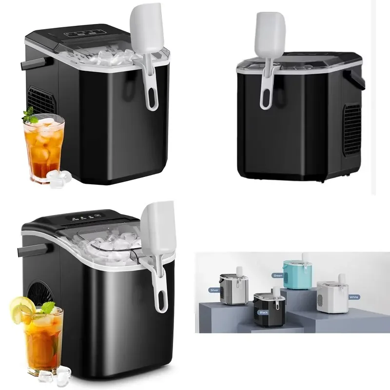 Portable Countertop Ice Maker with Handle Automatic Self Cleaning Makes 9 Cubes in 6 Minutes