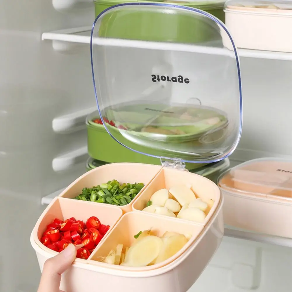 Drain Storage Box Fooding Sorting 4 Grid Fridge Food Storage Crisper Fruit Vegetable Preservation with Lid Sealed Sub-Packed Box