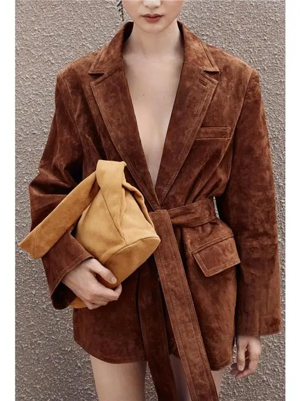 

Женская вельветовая удлиненная куртка с отложным воротником, поясом и узлом, осенне-зимняя, повседневная, стильная