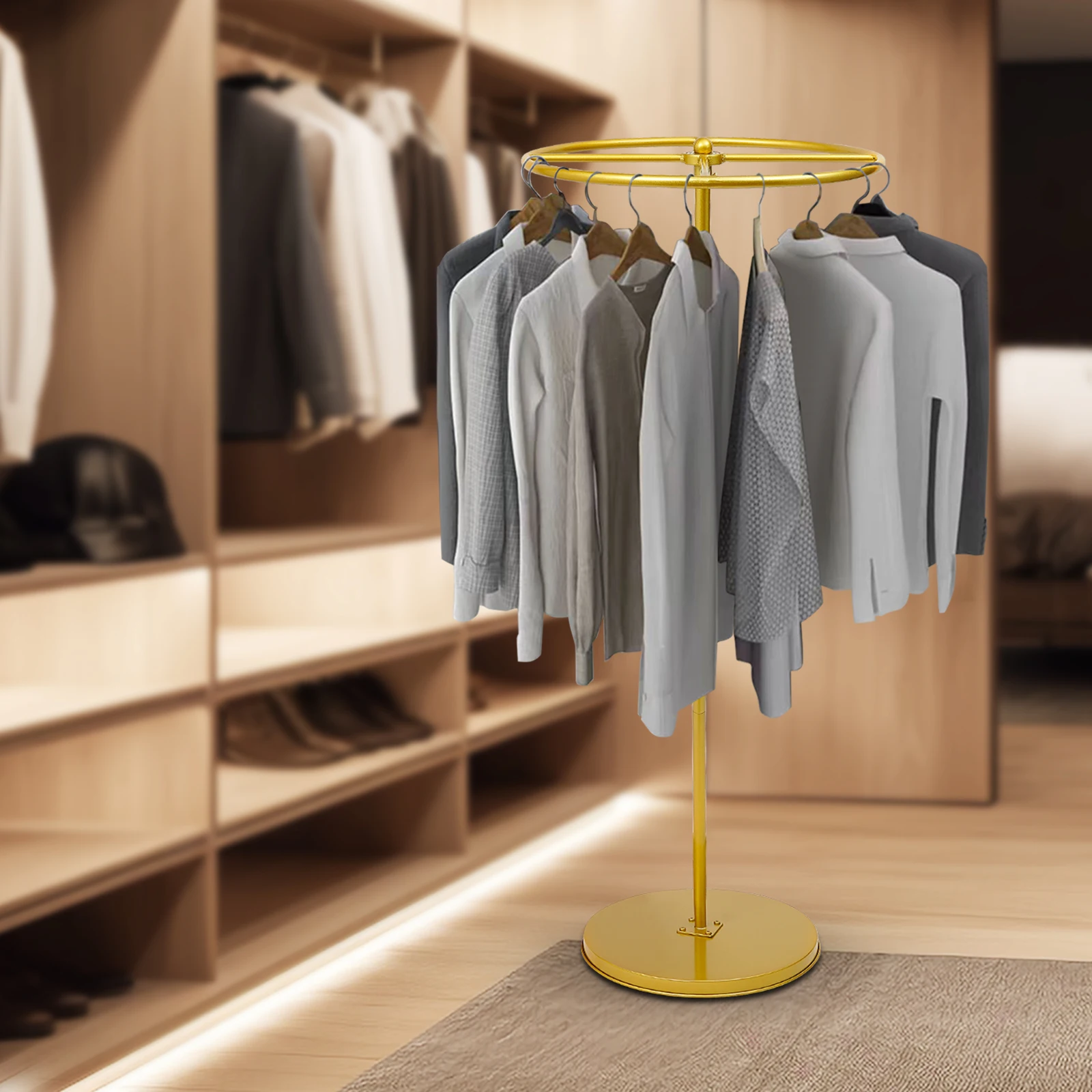 

55*155 см круглая вешалка для одежды, золотая напольная вращающаяся вешалка для одежды, портативная розничная витрина 360 °