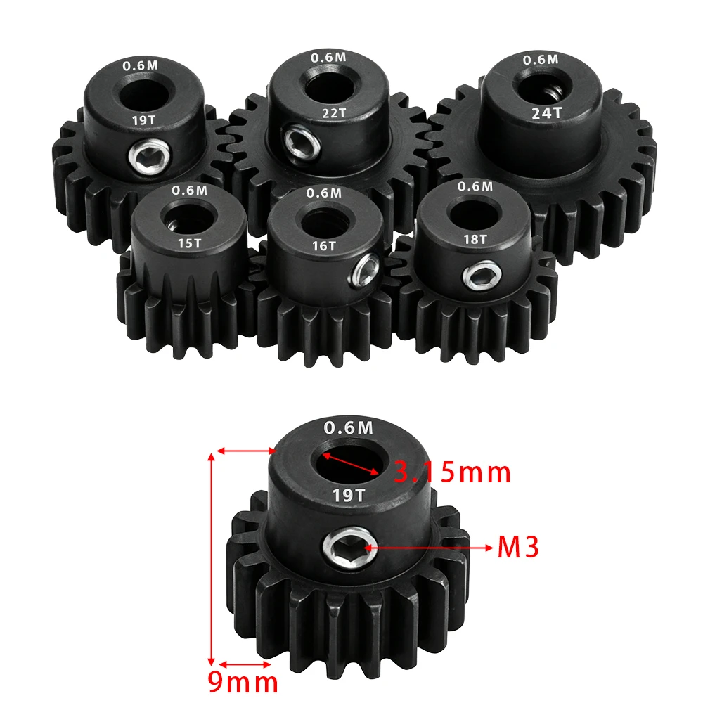 1PC M0.6 48P Hardened Steel Pinion Gear 3.175mm Shaft Hole Motor Gear 15T 16T 18T 19T 22T 24T for 1/10 RC Car Upgrade Parts