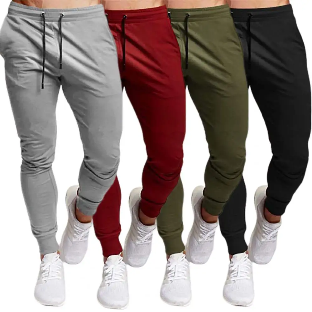 Heren Sportbroek Effen Kleur Elastische Taille Trekkoord Enkelband Zachte Fitness Zweetabsorptie Joggingbroek Mannelijke Kleding