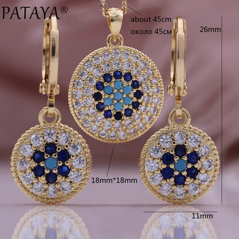 PATAYA New Round Earrings Pendent Necklaces Champagne Gold Color Natural Zircon Lovely Women Luxury Quality Fashion Jewelry Set