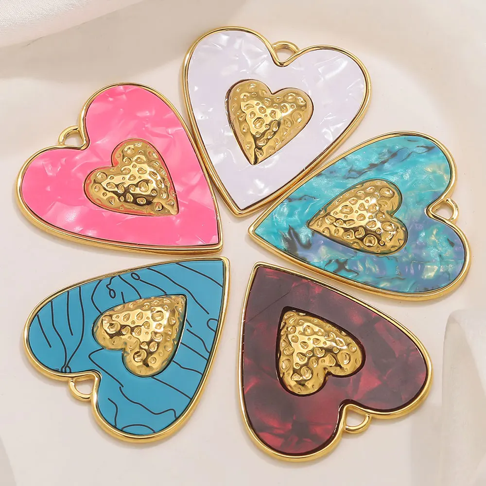

1 PCS Large Heart Shaped Stainless Steel Resin Jewelry Charms for DIY Women Necklace Bracelet Jewelry Making Craft Materials PVD