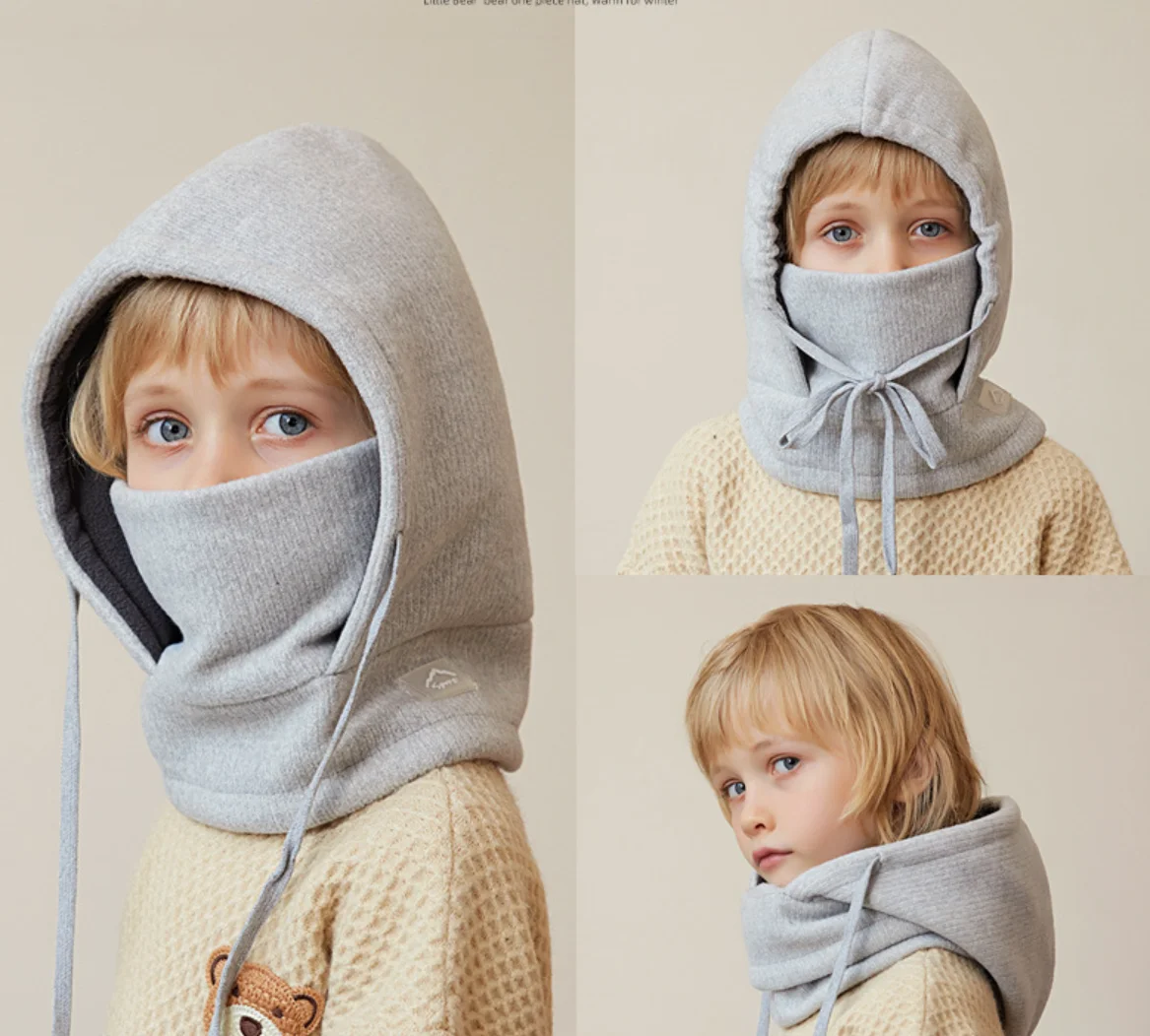 Gorro con capucha para niño y niña, pasamontañas, bufanda, máscara facial, felpa, acolchado, cálido, gorro con orejeras, Invierno