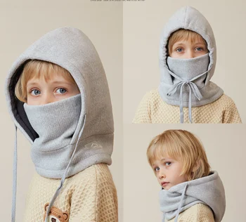 Crianças chapéu de inverno crianças balaclava chapéu cachecol máscara facial boné com capuz para menino menina pelúcia acolchoado quente crianças gorro chapéu com earflap