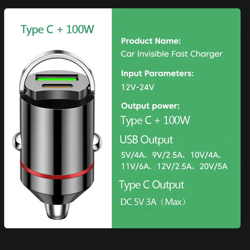 100W Dual Ports Mini USB Car Charger Super Fast Charging  Phone Charge Adapter Cigarette Socket Lighter 12-24V - náhled 5