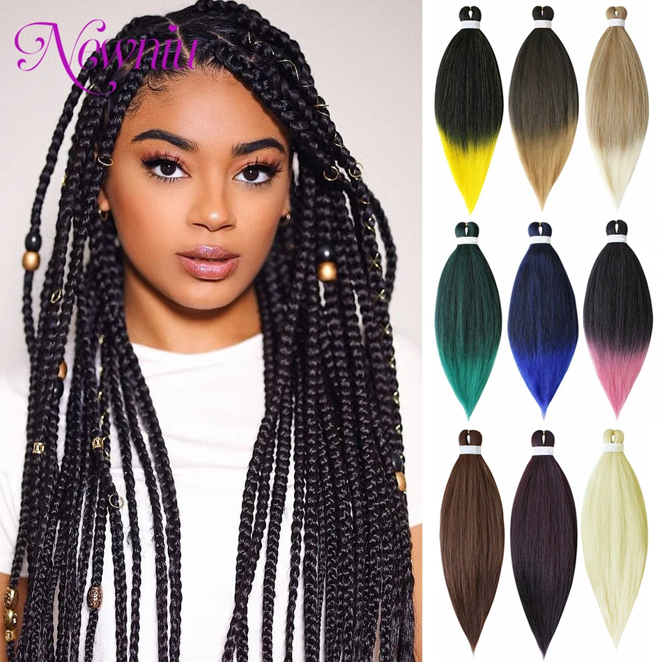 Braiding Hair Pre Stretched Soft Yaki Synthetic Crochet Hair Braid Extension Hot Water Setting Green Pink Orange Yellow Hair