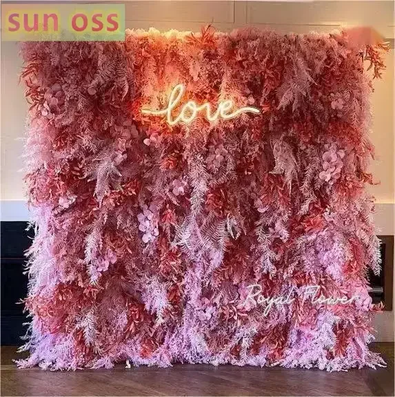 

White feather wall background wedding wall artificial flower panel rolled up cloth back white ostrich feather wall