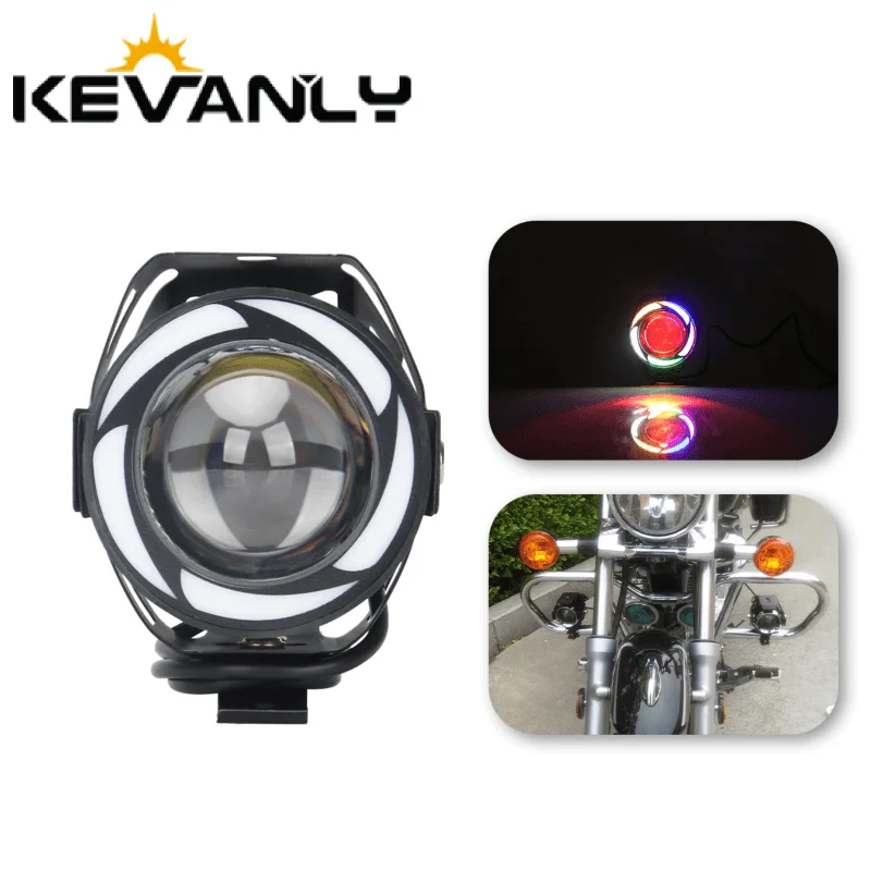 2Pcs Motorcycle LED Mini U7 RGB Angel Eye Spotlight Auxiliary Headlamp Super Bright For Scooter Pickup Truck ATV Driving Light