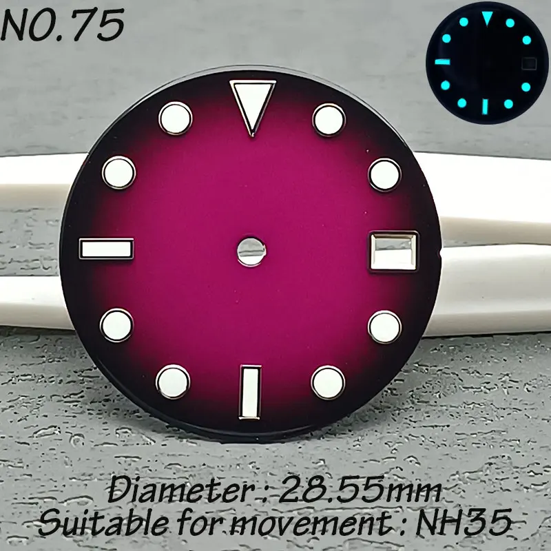 Cadran de montre à calendrier unique, C3, cadran lumineux super bleu, pièces d'assemblage de mouvement NH série 35, logo personnalisable, 28.55mm