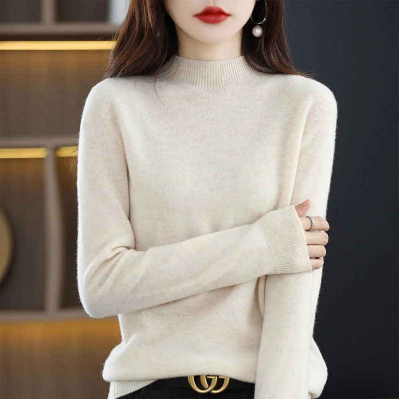 100% Merino Wool Cashmere Sweater Women Knitted Sweater Turtleneck Long Sleeve Pullovers Autumn Winter Clothing Warm Jumper Tops