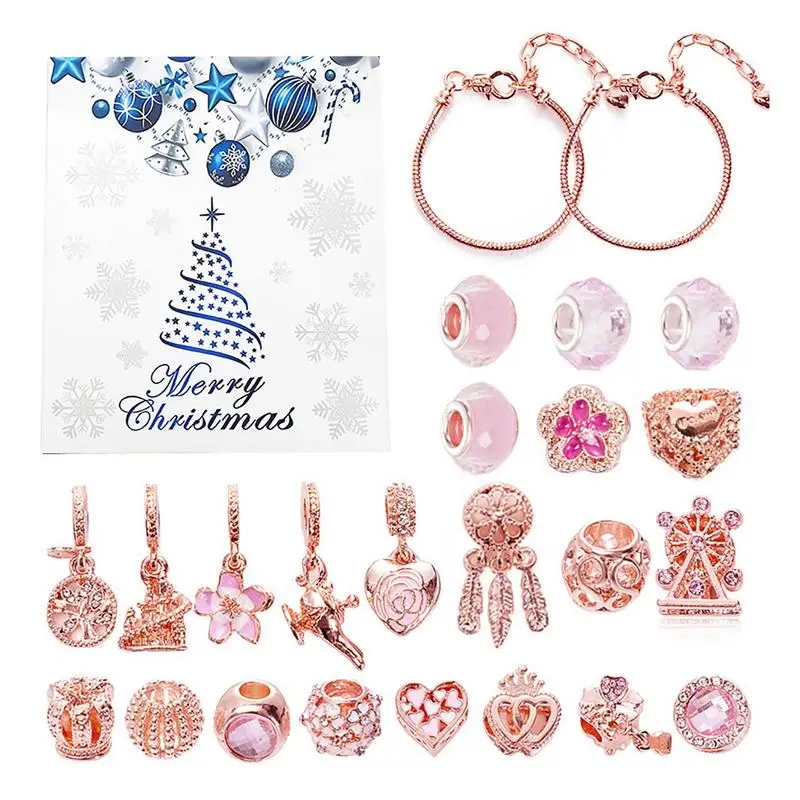 2025 Christmas Advent Calendar Bracelets surprised Gift Box DIY 22 Charm Beads Jewelry Making Kit For Girl Themed Gifts