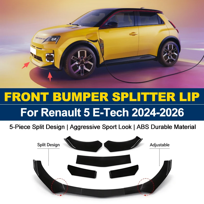 5Pcs ABS Front Bumper Canard Lip Splitter Spoiler Body Kit For Renault 5 E-Tech 2024-2026 2025 Car Styling Tuning Accessories