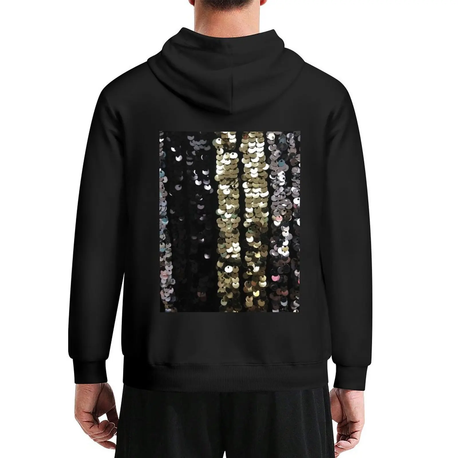 

Photographic Image of Sequins in Black, Gold and Silver Hoodie autumn jacket men aesthetic clothing tracksuit