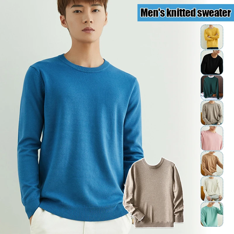 Men Autumn Winter Solid Color Sweaters Male Pullover Warm Sweaters Casual All-match Comfort Loose Jumper