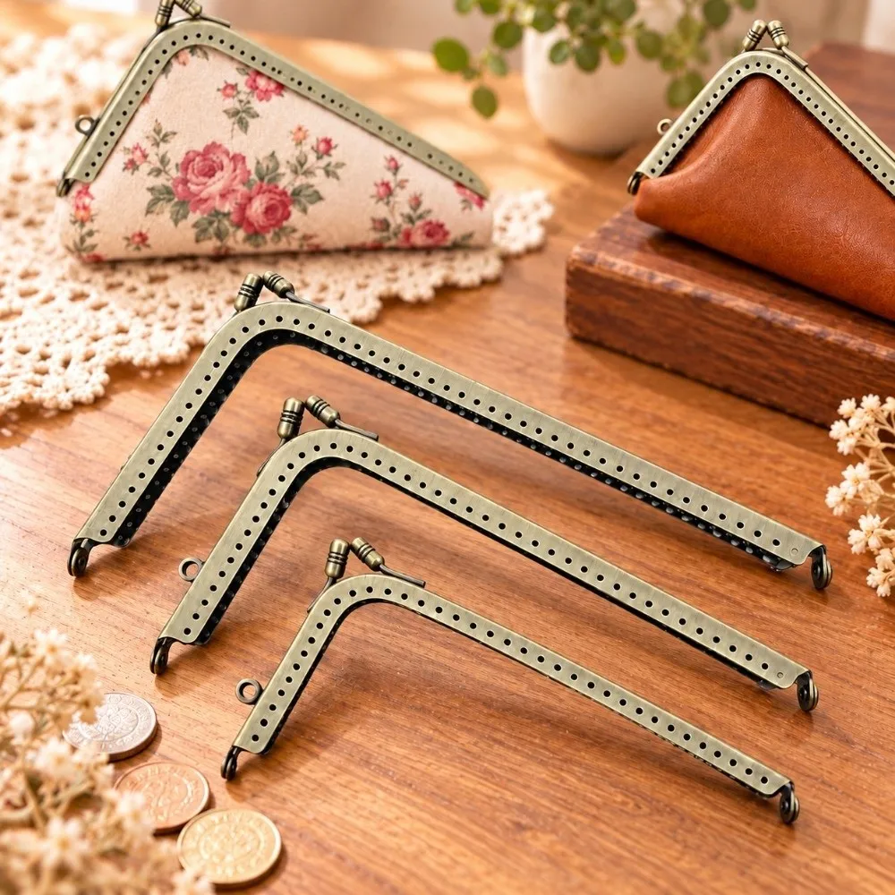 Vintage Metal Purse Frame Antique Bronze L Shaped Kiss Clasp L Shape Frame Bag Making