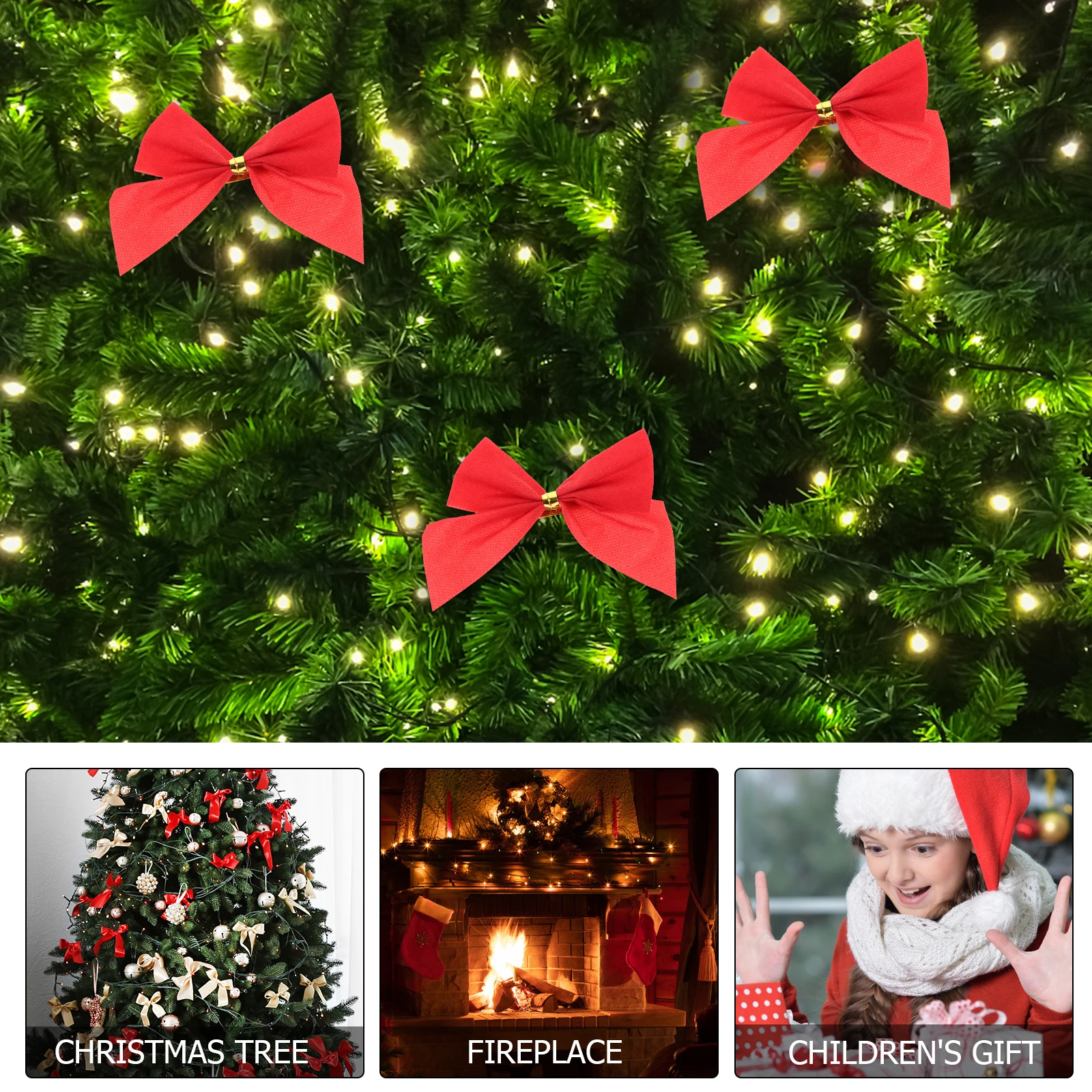 

120 Pcs Christmas Decoration Bow Small Bows Bowknot Holiday Hanging Ornament Festive Party Ornaments Red