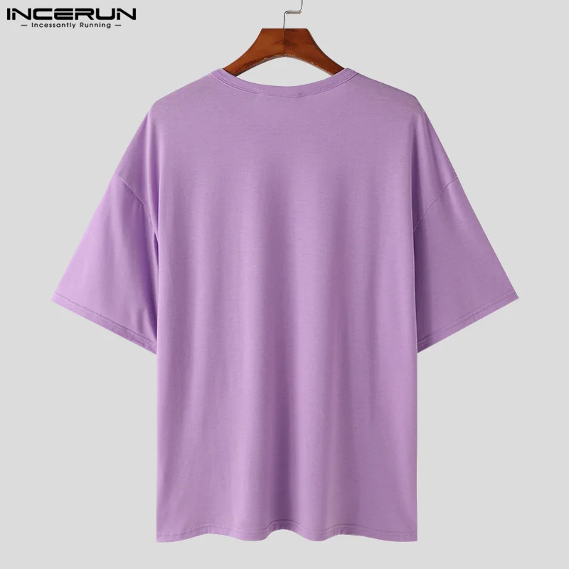 INCERUN Men T Shirt Printing Patchwork O-neck Short Sleeve Loose Men Clothing Streetwear Summer 2024 Fashion Casual Tee Tops image 3