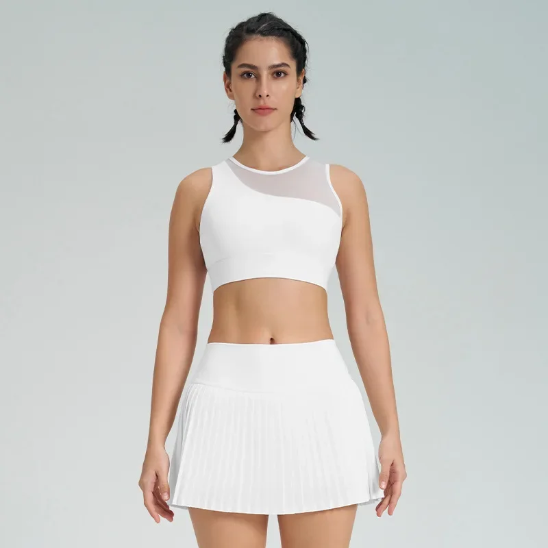 Tennis Top Pleated Skirt with Shorts 2 Piece Set Active Wear Women Workout Clothes Yoga Badminton Golf Wear Summer Jogger Suit