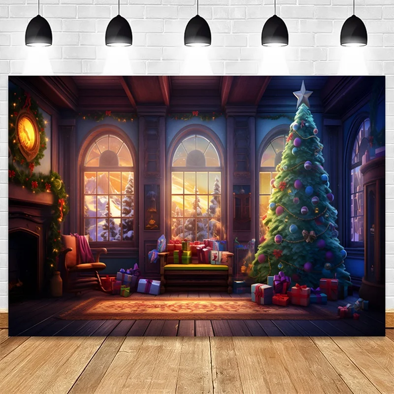 210X150cm Background Cloth Winter Christmas Tree Children's Multifunctional Photography Background Cloth