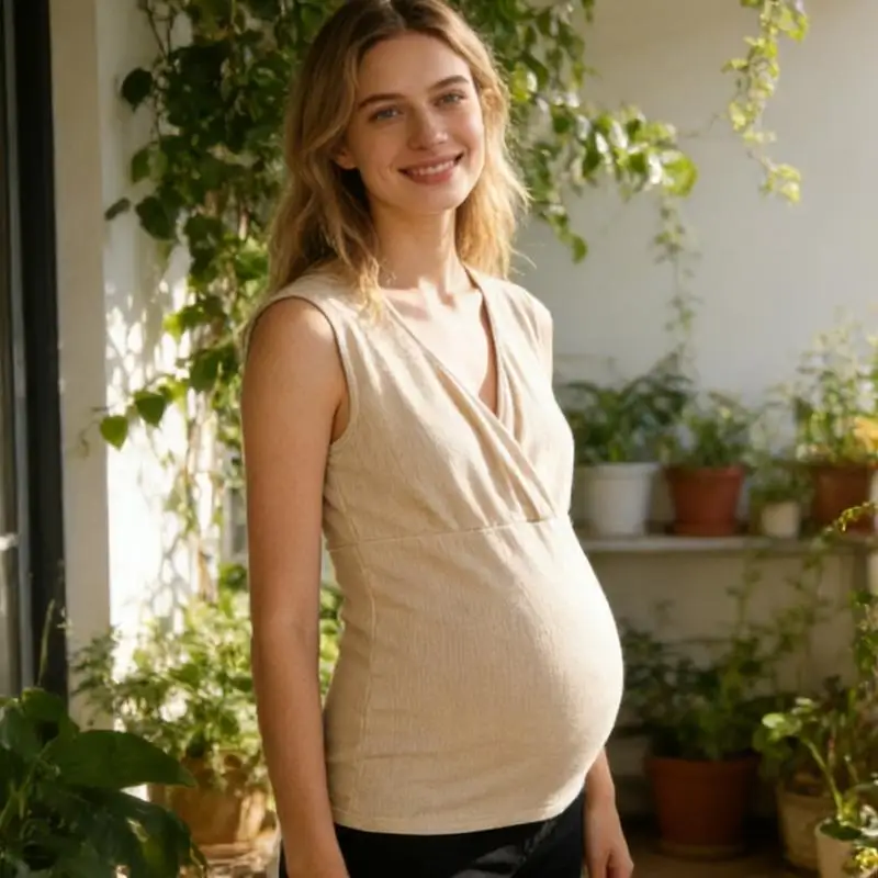 Cotton Blend Maternity Tops Nursing Vest V Neck Crossing Front Design For Easy Breastfeeding Moms Comfort A2UB