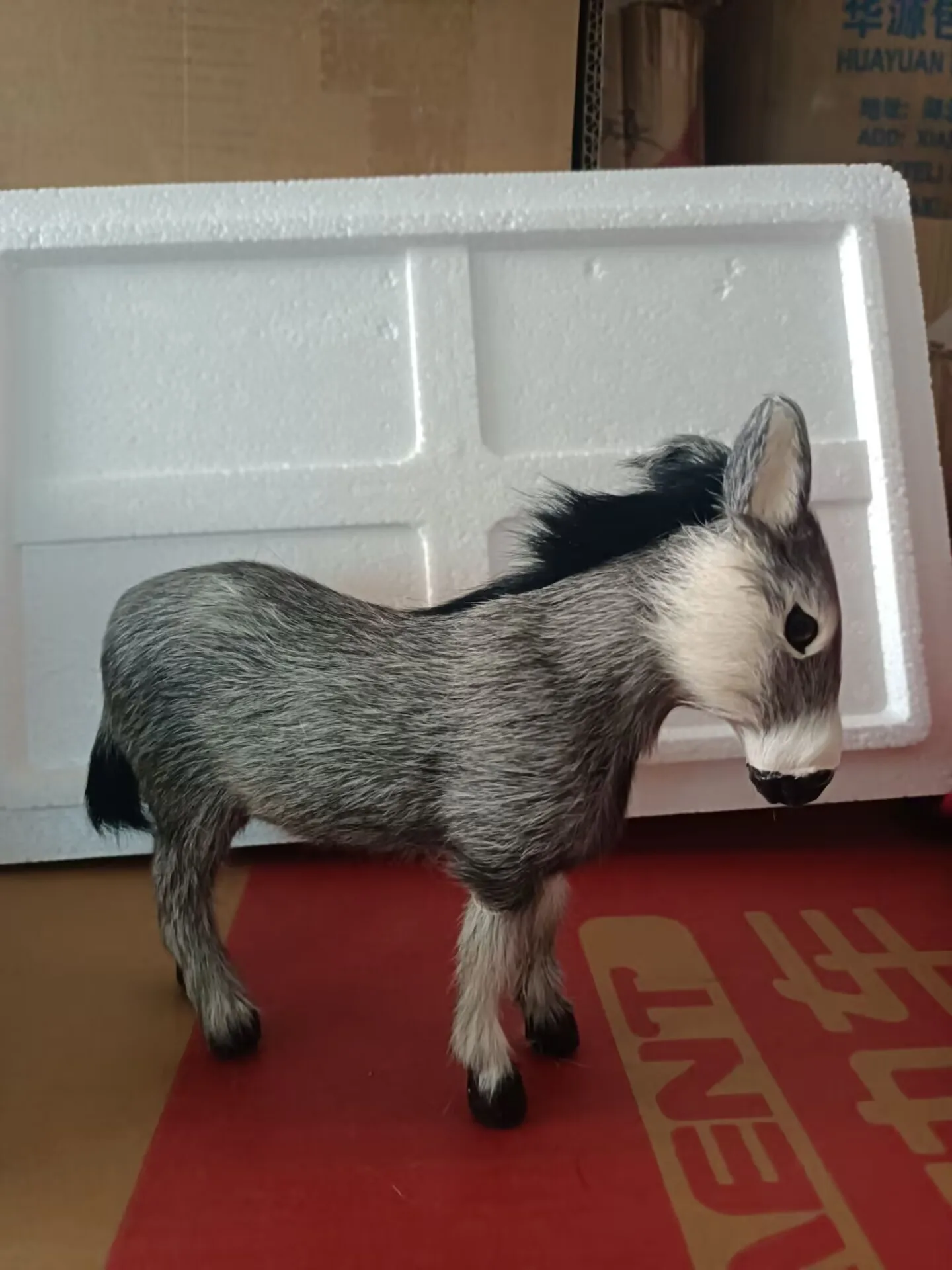 Gray Simulated Donkey Model Natural Color Fur Plastic Toy Gift Approximately 21x18cm