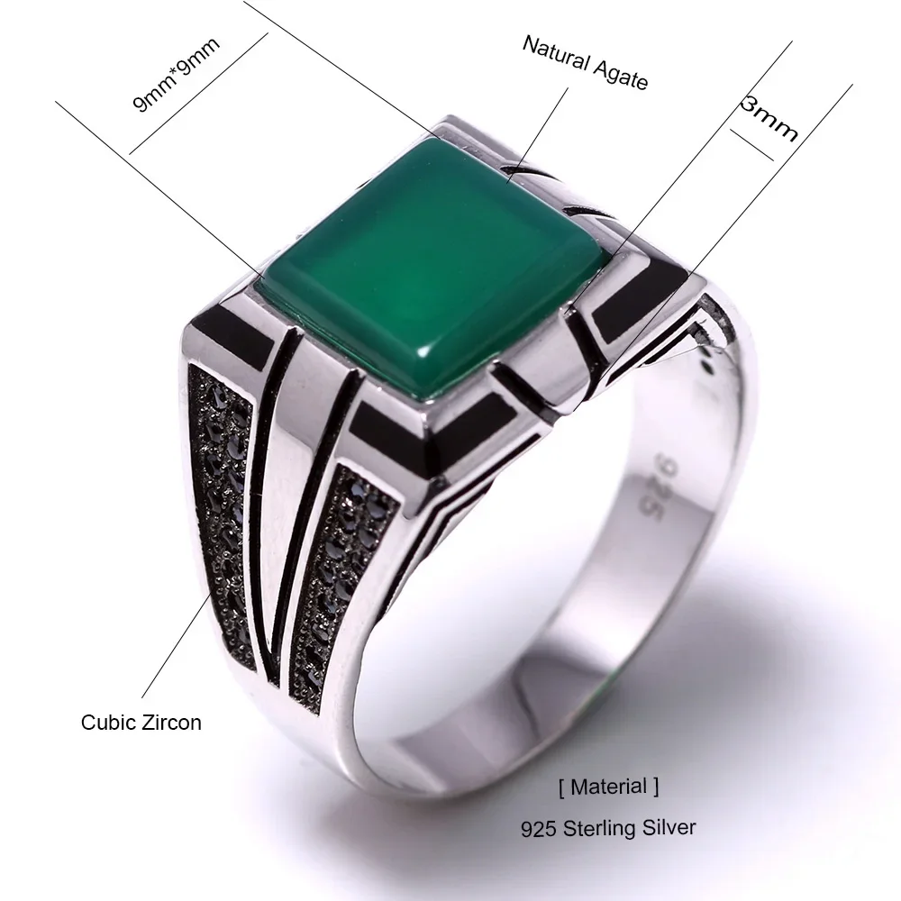 Guaranteed 925 Silver Rings Cool Retro Vintage Turkey Ring For Men Large With Agate Stones Colors Turkish Jewelry Ringen