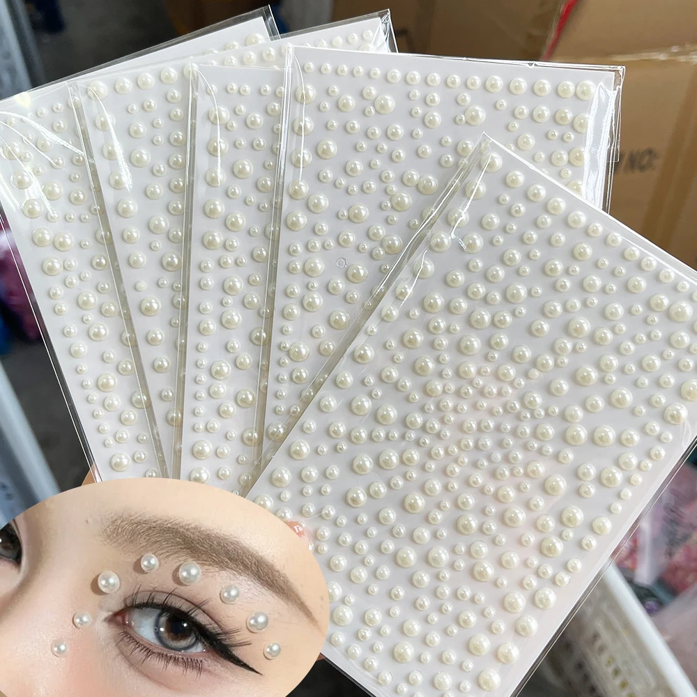 

1pc 3D White Pearl Rhinestone Face Gem Jewels 3/4/5/6mm Eye Face Body Makeup Diamond Stickers Self-Adhesive Facial Sticker