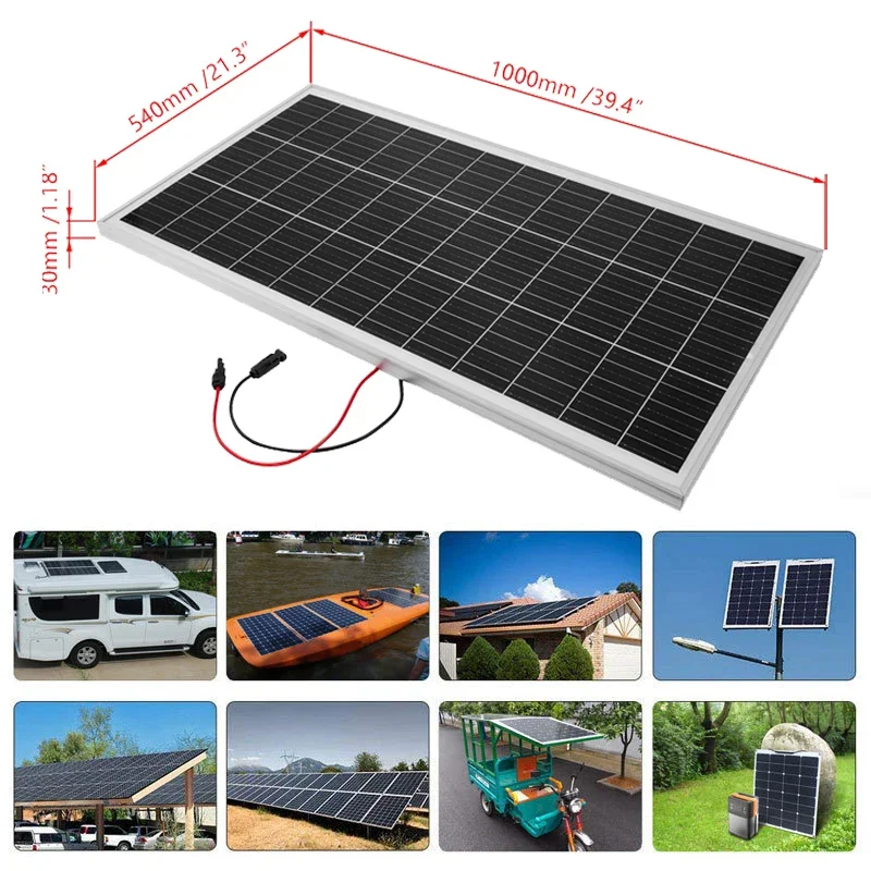 100W Rigid Solar Panel 18V Flexible Solar Cell Kit Photovoltaic Panel System Battery Charger For Home Balcony Camper RV Car Boat