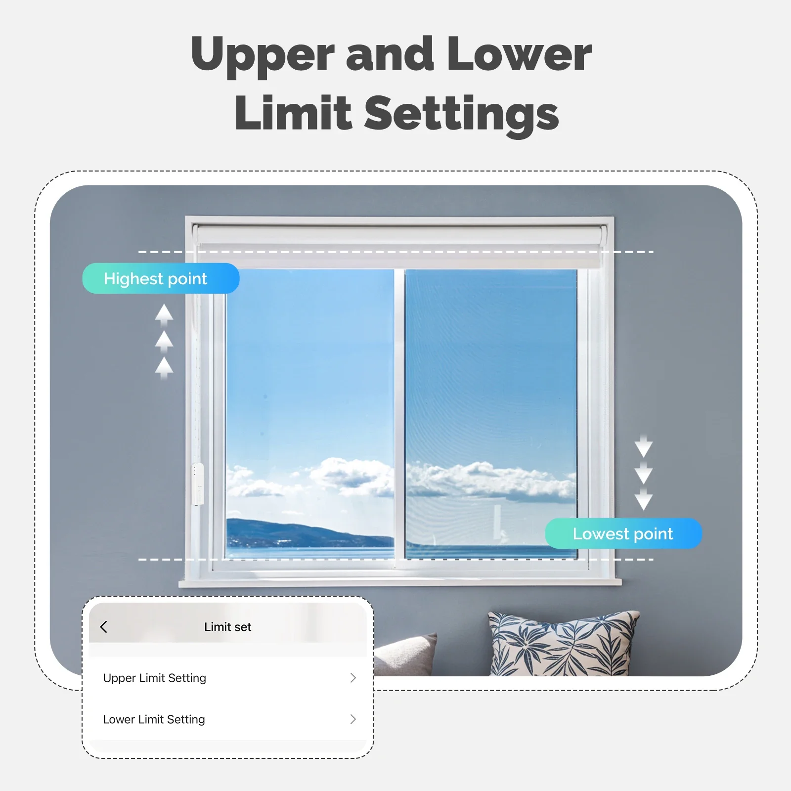 Upper and lower limit settings for the roller blind motor
