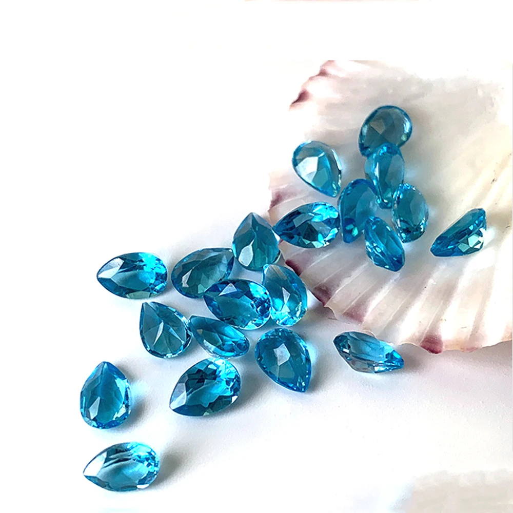 10pcs A Lot Natural Topaz Swiss Blue Semi-precious Stone Facted Pear 5x8mm Natural Topaz Swiss Blue Eye Clean Loose Gemston