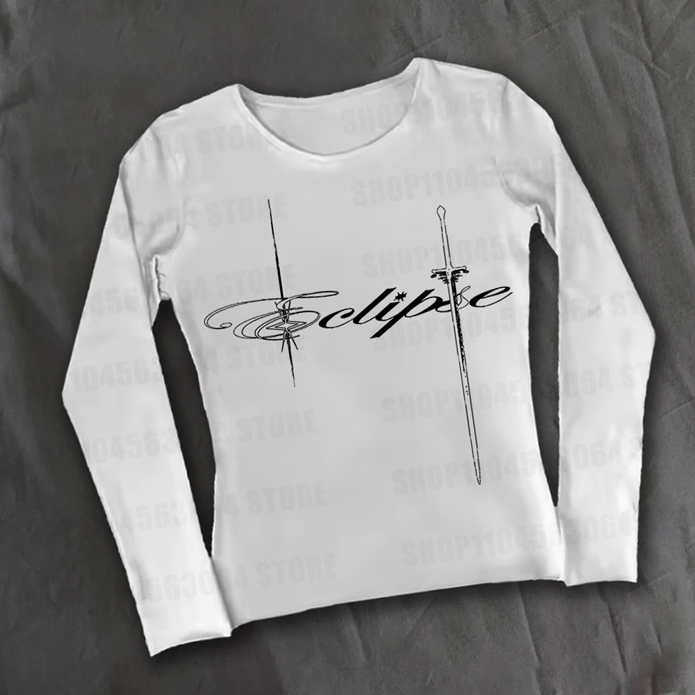 

Женская уличная украшение Y2K, модная повседневная футболка в стиле Харадзюку для пикантных девушек, летняя белая футболка с длинными рукавами в стиле ретро в готическом стиле с принтом