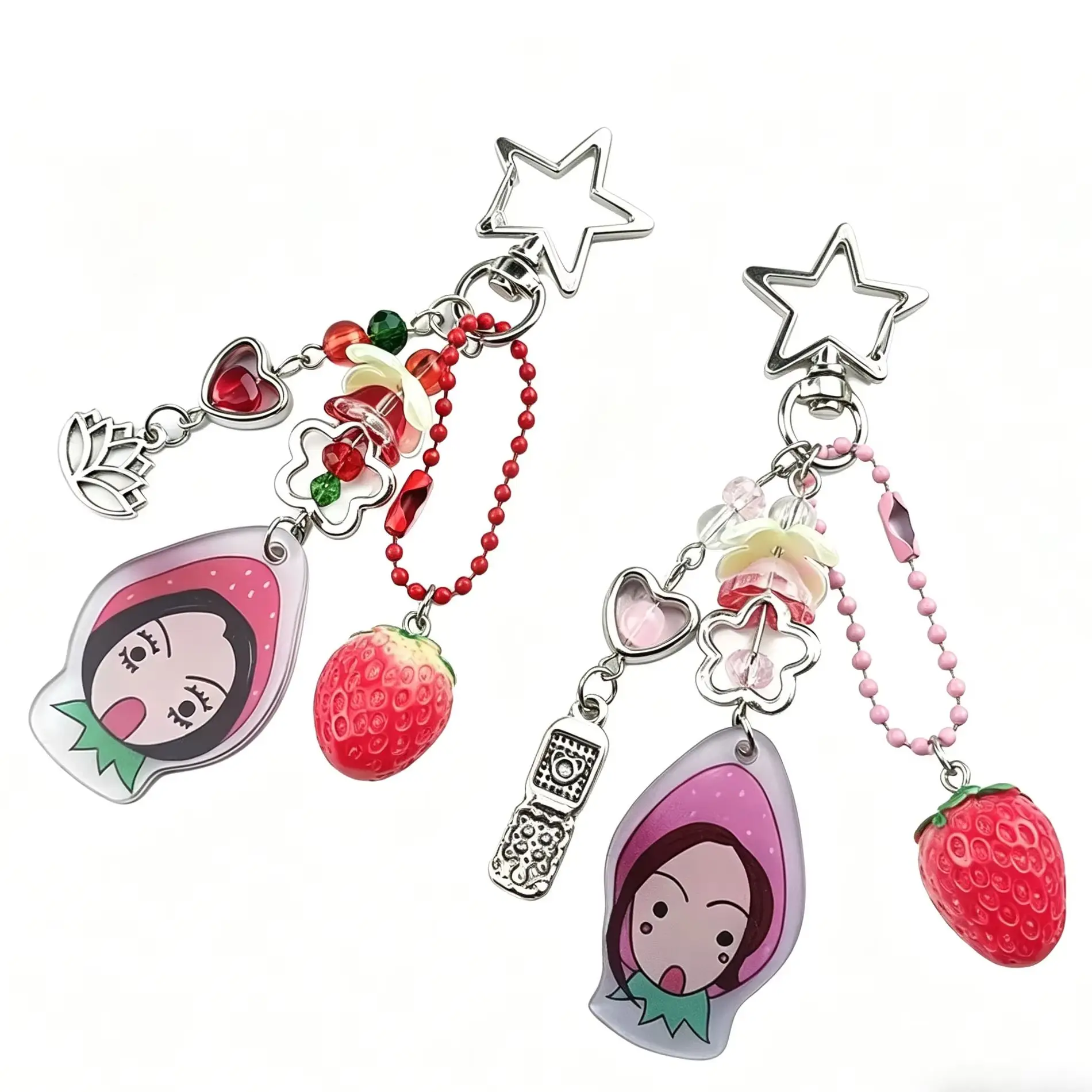 Handmade Cute Nana and Hachi Strawberry Beaded Keychains Y2k Jewelry Anime