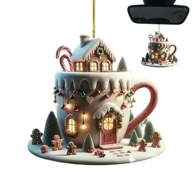Kaffeetasse, Weihnachtsschmuck, Acryl, heißer Kakao, baumelnde Baumschmuck, 8 cm, baumelnder Beutelanhänger, einzigartiger Weihnachtsbaumschmuck