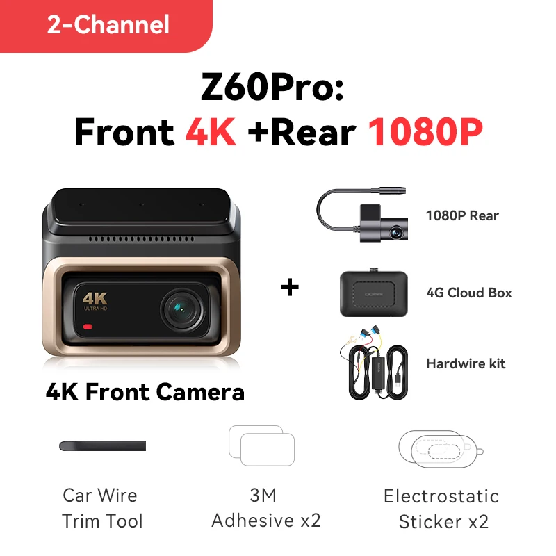 DDPAI 4K Dashcam Z60 Pro HDR Ondersteuning Voor- en Achtercamera Auto-interieurcamera SONY STARVIS2 678 Sensor 5GHz Wi-Fi GPS ADAS 4G Auto DVR