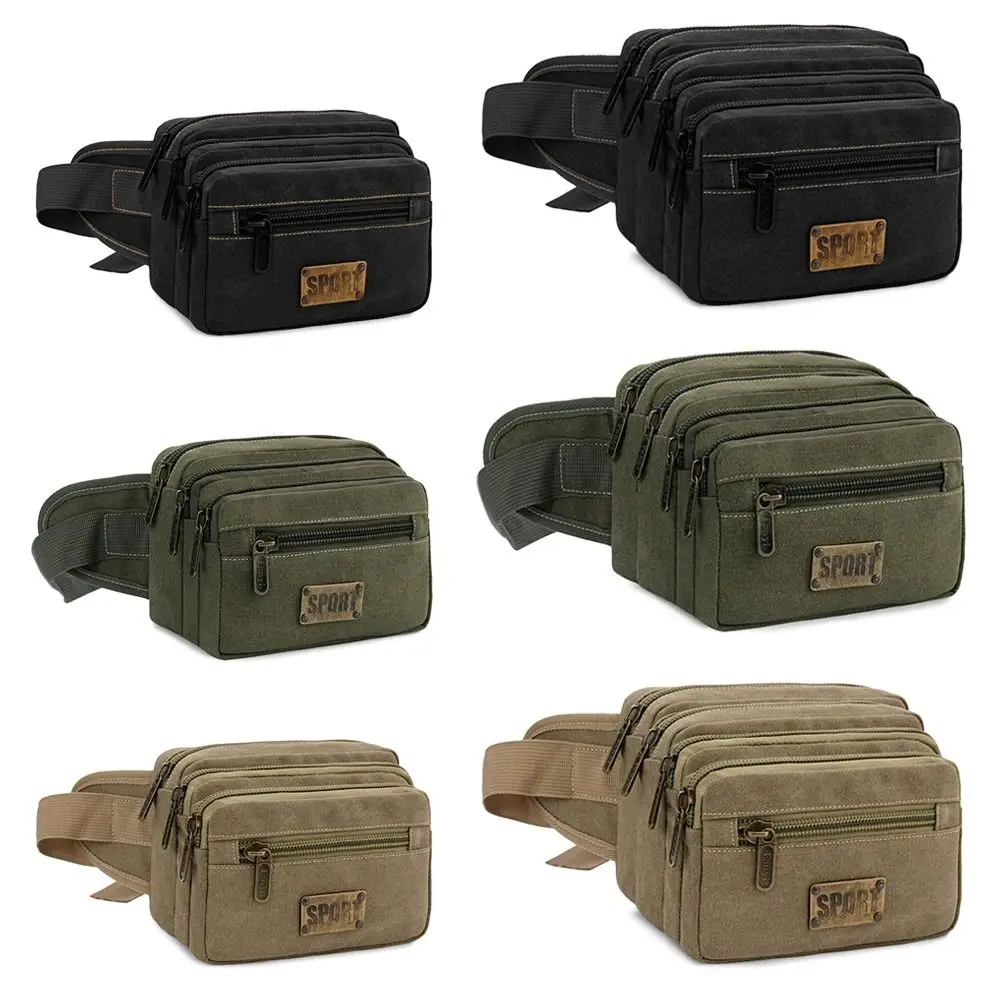 Useful Canvas Waist Bags Multifunction Multiple Pockets Travel Crossbody Bags Outdoor Running Bag Large Capacity Cashier Bag