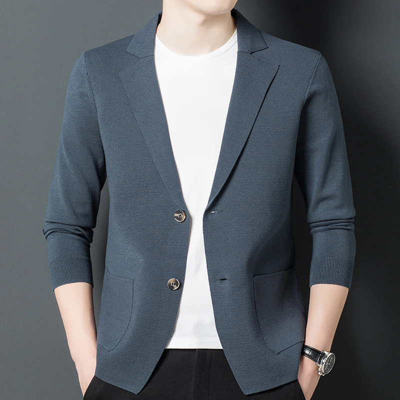 

Top Grade Men Cardigan 2022 Autumn Fashion Sweater Jacket Male Slim Long Sleeve Knitwear 2 Buttons Knit Blazer Coat