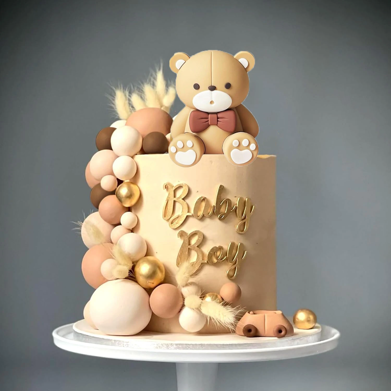 21 Stück Boho-Bär-Kuchenaufsätze, beige, braune Kugeln, Kuchenaufsätze für Kuchendekoration, Babyparty, Hochzeit, Kindergeburtstag, Party-Dekoration – Detail 3
