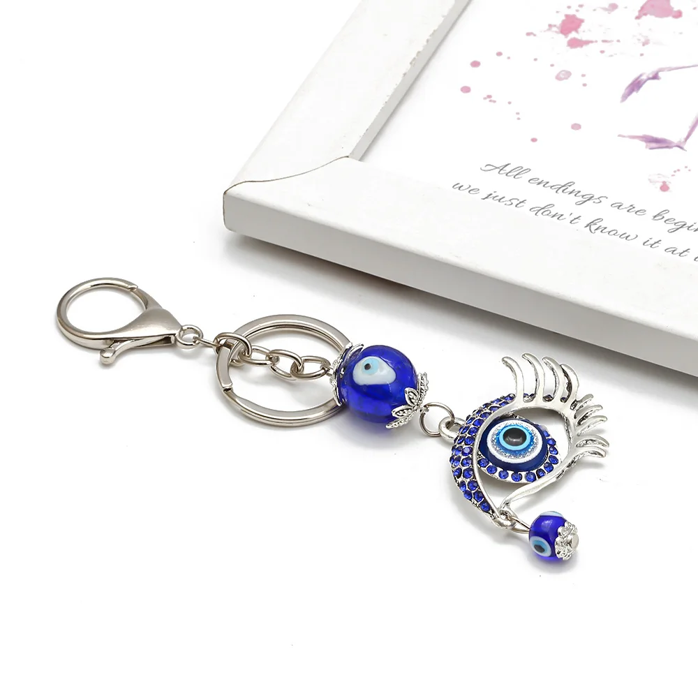 Lucky Eye Alloy Turkish Evil Eye Pendant Keychain Glass Bead Key Chain Bag Car Keyring Jewelry llavero porte clé מחזיק מפתחות