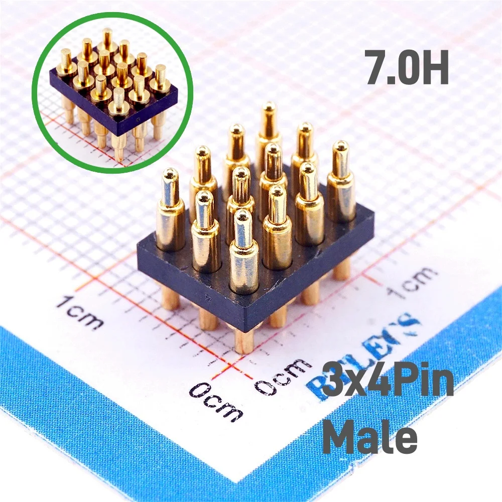 Spring Loaded Pogo Pin Conector 3 Rows 12 Pos 3x4 Position 2.54 mm Grid Male Height 5.0 6.0 7.0 MM Female 3.5 MM Glod 1u DIP