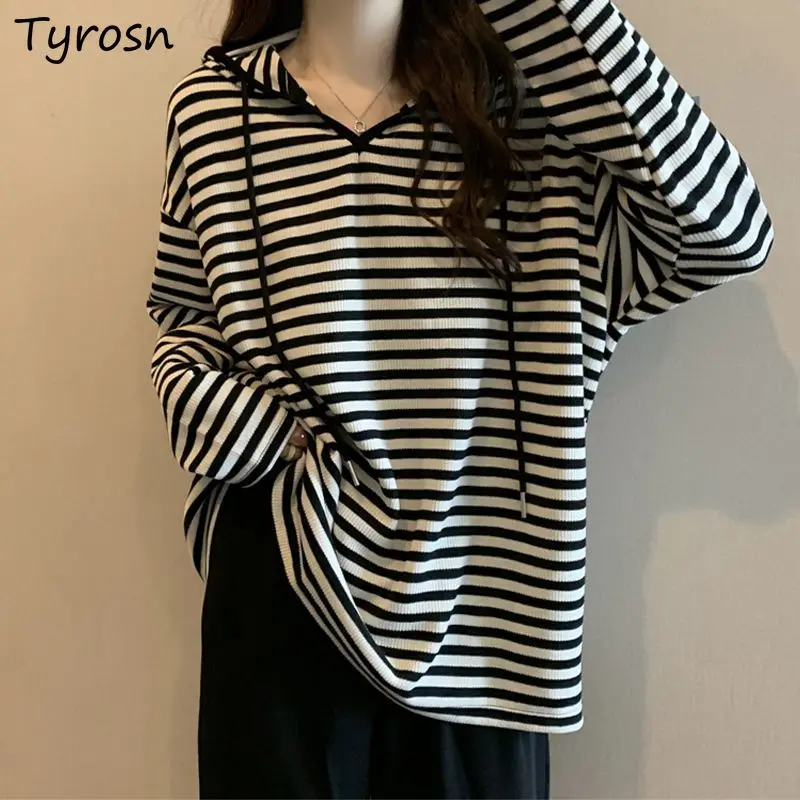 

Hoodies Women Striped Leisure Loose All-match Daily Tender Sun-proof Stylish Basics Students Sweet Simple Korean Style Sporty