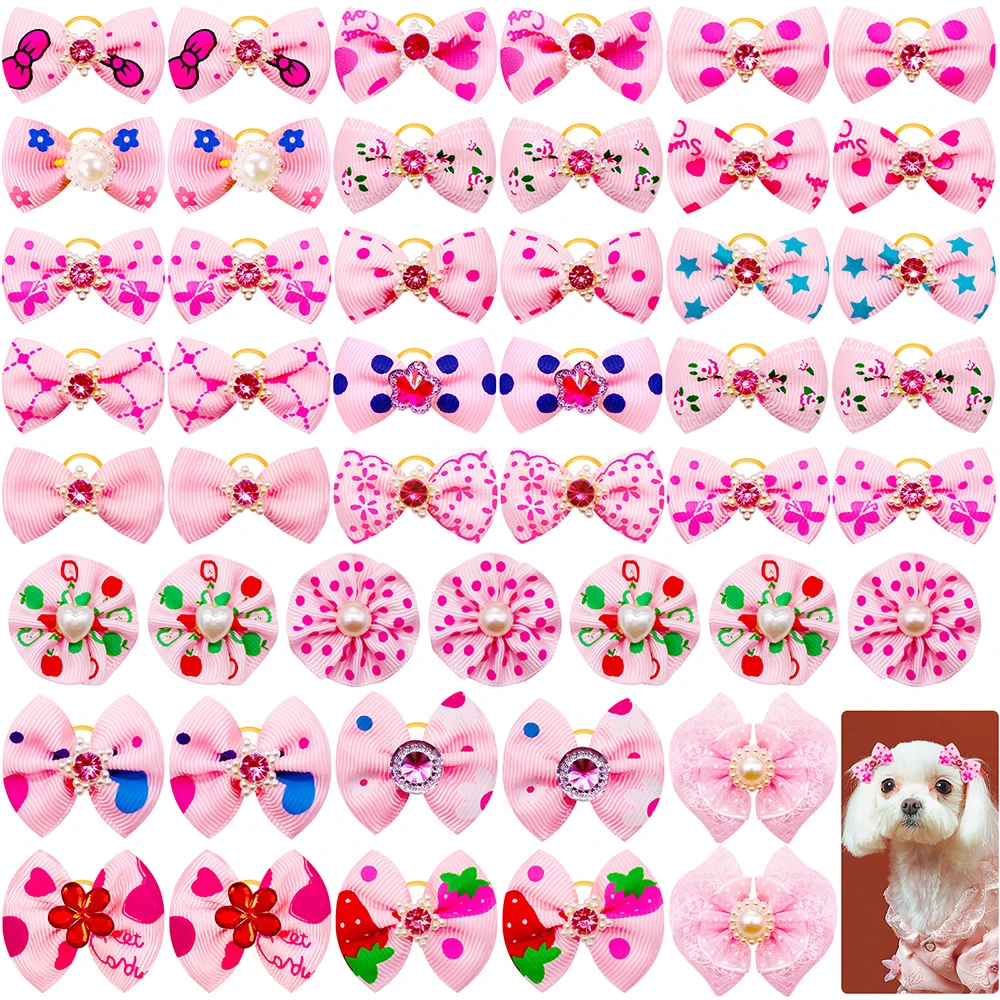 40pcs in pairs Small Dog Bows Pearl Diamond Hair Bows For Small Dogs Cat Bowknot Pet Dog Hair Accessories For Small Dogs