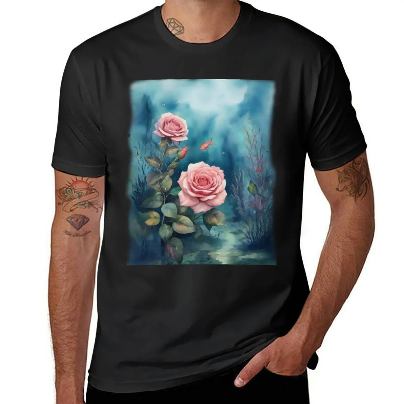 

Rose on Underwater World T-Shirt plus sizes Aesthetic clothing summer clothes mens graphic t-shirts funny