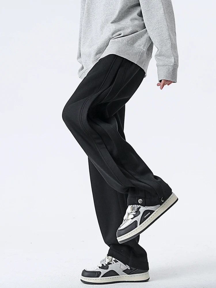 

American Sle Casual Pants for Men Heavy Du Zipper Loose Straight Leg Pure Color Versatile Long Trousers Street Sle