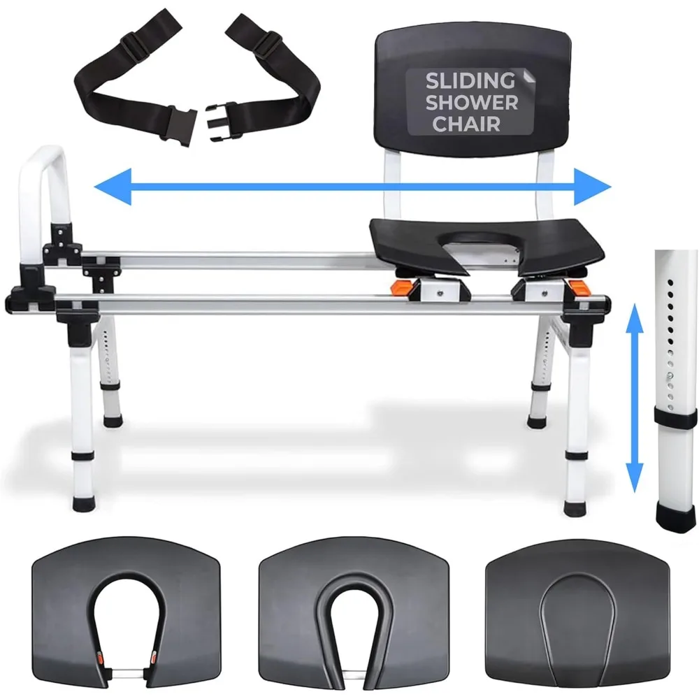 ShowerGlyde SG1 - Kompatybilny z FSA i HSA - Przesuwna krzesło prysznicowe - Ławka do przenoszenia się z wanny z poręczą i oparciem |   Wysoka jakość mobilności